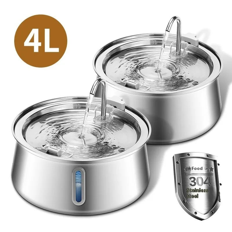 4L Stainless Steel Pet Water Fountain – Automatic Flow Drinking Dispenser for Dogs & Cats (US plug)