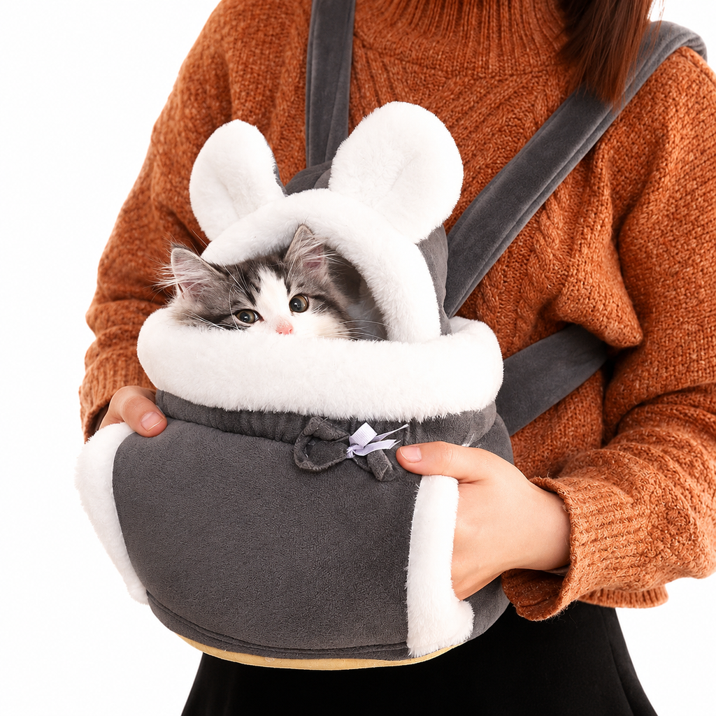 Cozy Cat Carrier Backpack – Soft Plush Travel Sling & Calming Pet Bed (4–12 lbs)