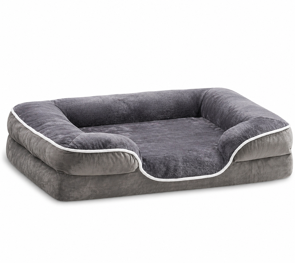 Orthopedic Memory Foam Dog Bed – Calming Bolster Support for Deep Sleep & Joint Relief