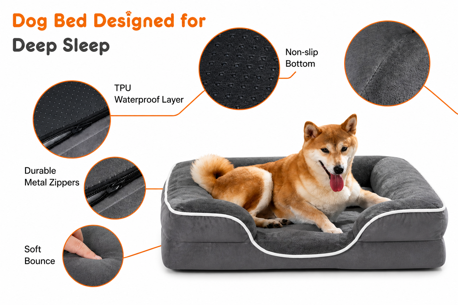 Orthopedic Memory Foam Dog Bed – Calming Bolster Support for Deep Sleep & Joint Relief