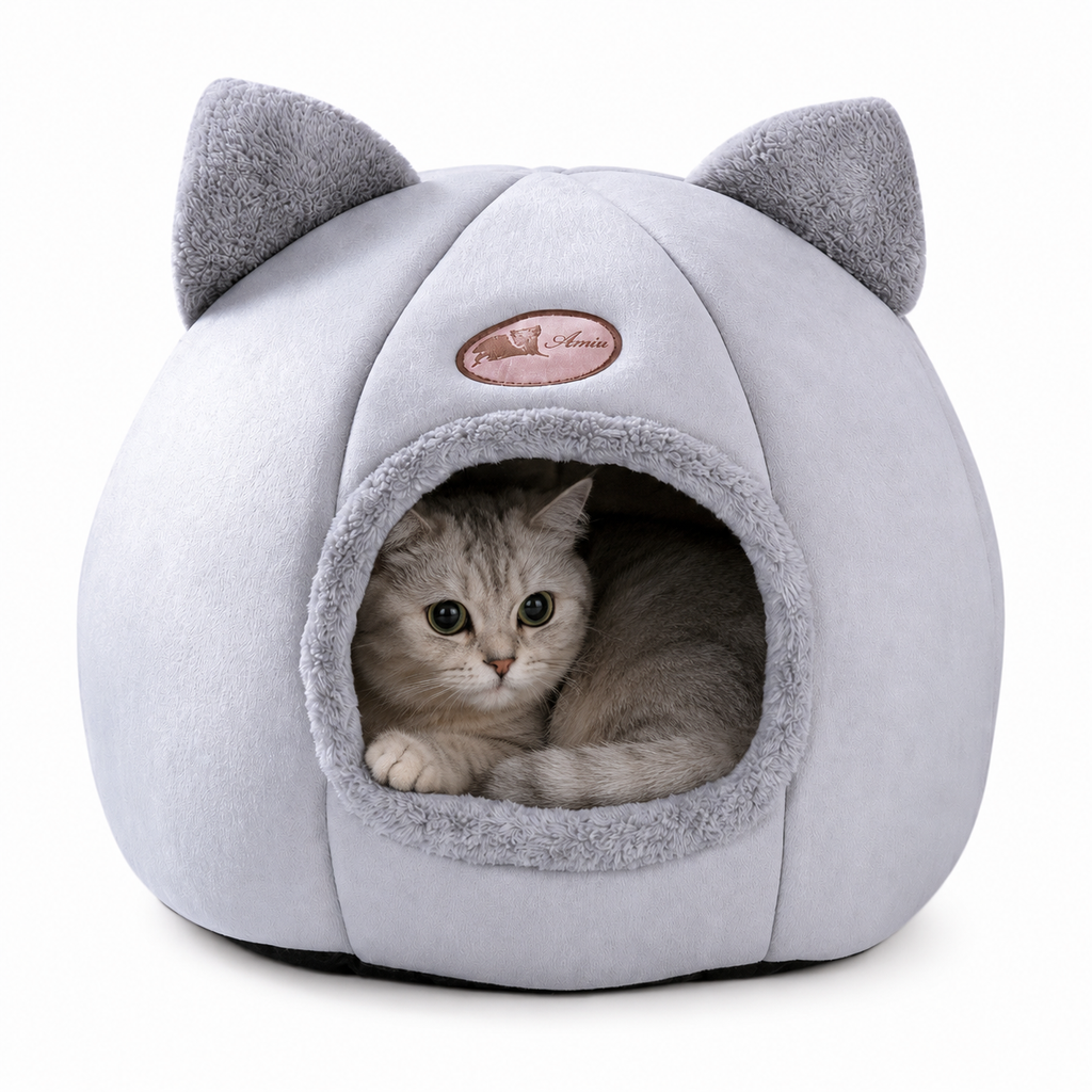 Enclosed Cozy Cat Cave Bed Hideout for Warm, Secure Sleep