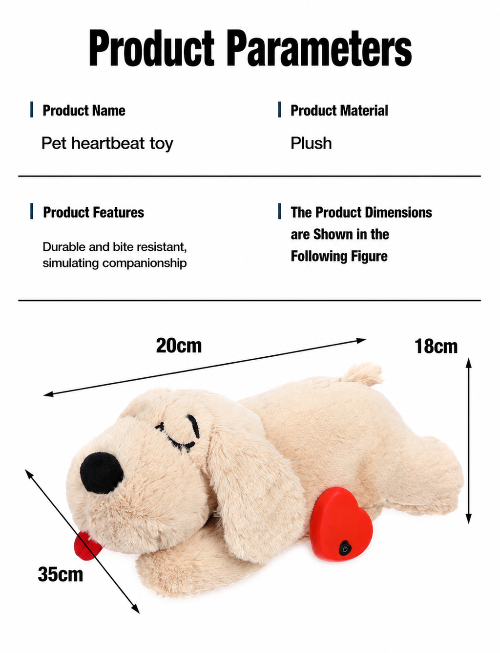 Heartbeat Calming Plush Toy – Anxiety Relief Companion for Dogs & Puppies