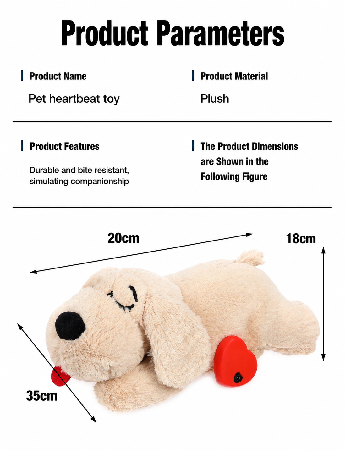 Heartbeat Calming Plush Toy – Anxiety Relief Companion for Dogs & Puppies