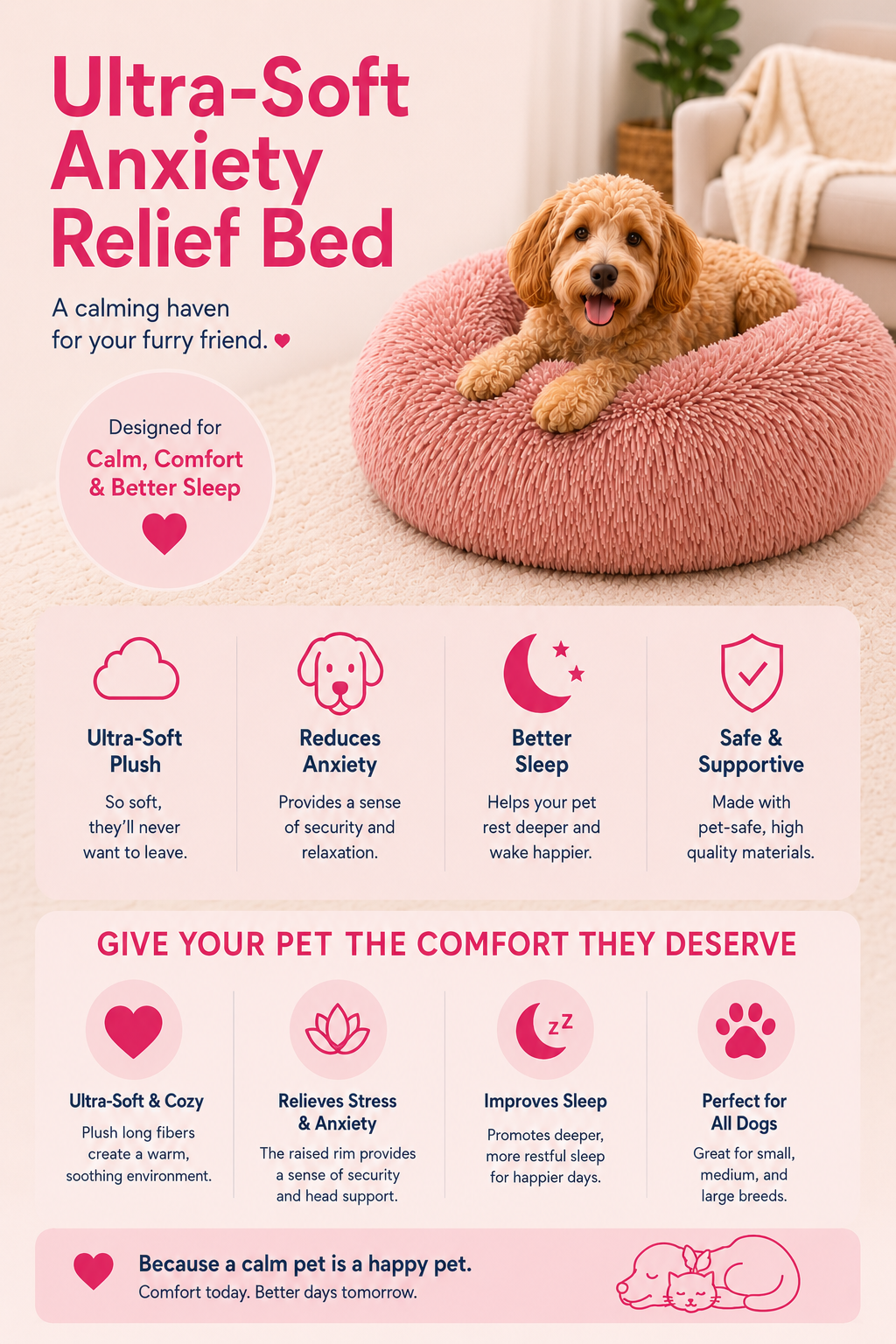 Calming Plush Donut Dog Bed – Ultra‑Soft, Comfort‑Boosting Anxiety‑Relief Bed for Pets