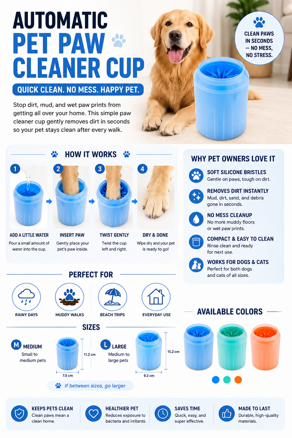 Automatic Pet Paw Cleaner Cup – Quick Clean Mud Remover for Dogs & Cats