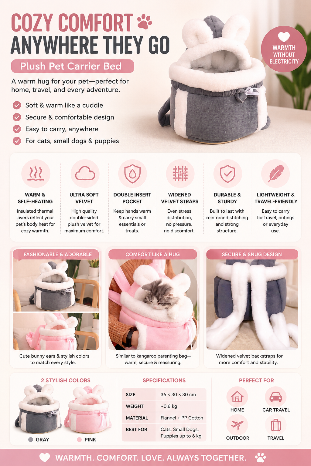 Cozy Cat Carrier Backpack – Soft Plush Travel Sling & Calming Pet Bed (4–12 lbs)
